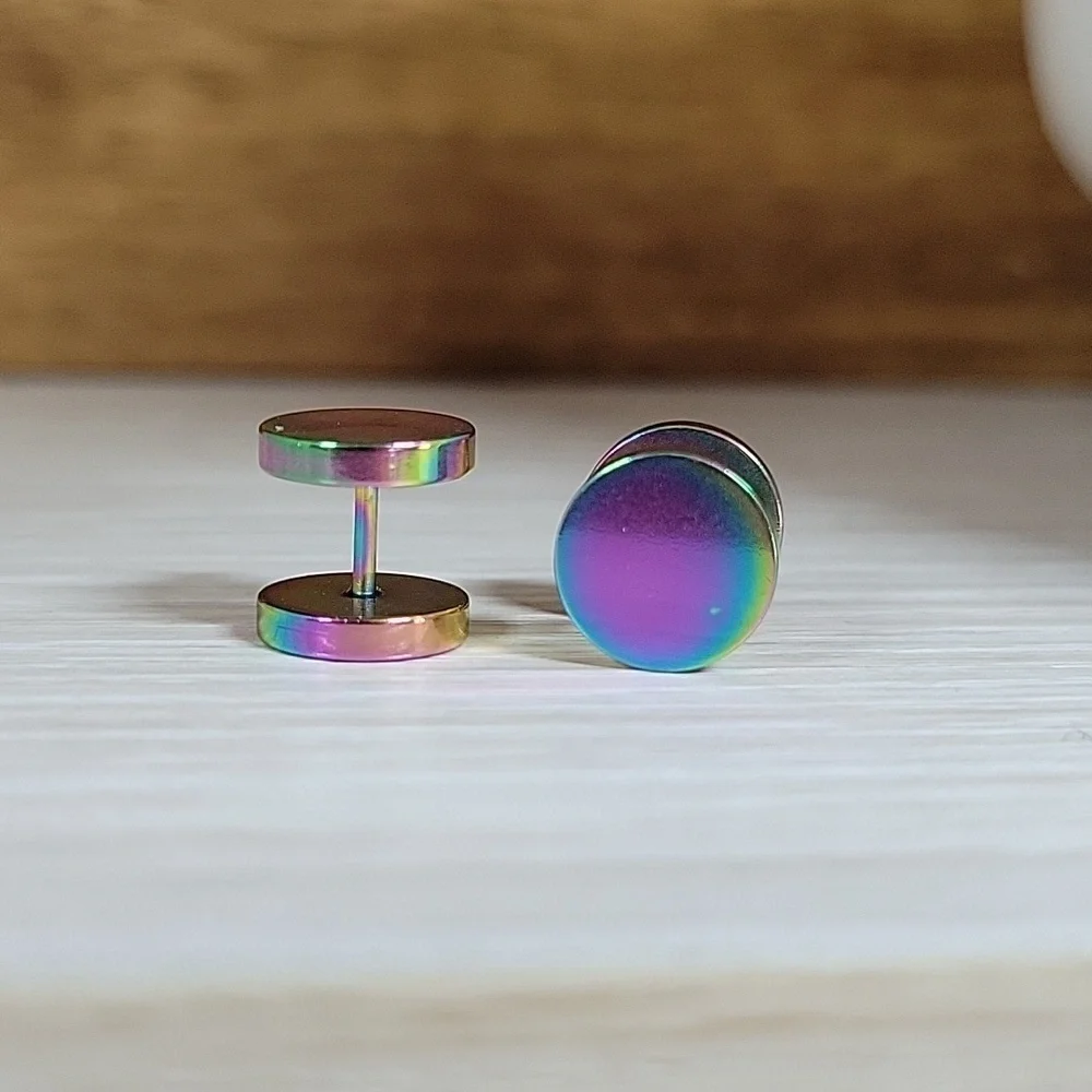 🔥LAST PAIR🔥 OILSLICK BARBELL GAUGE STYLE EARRINGS